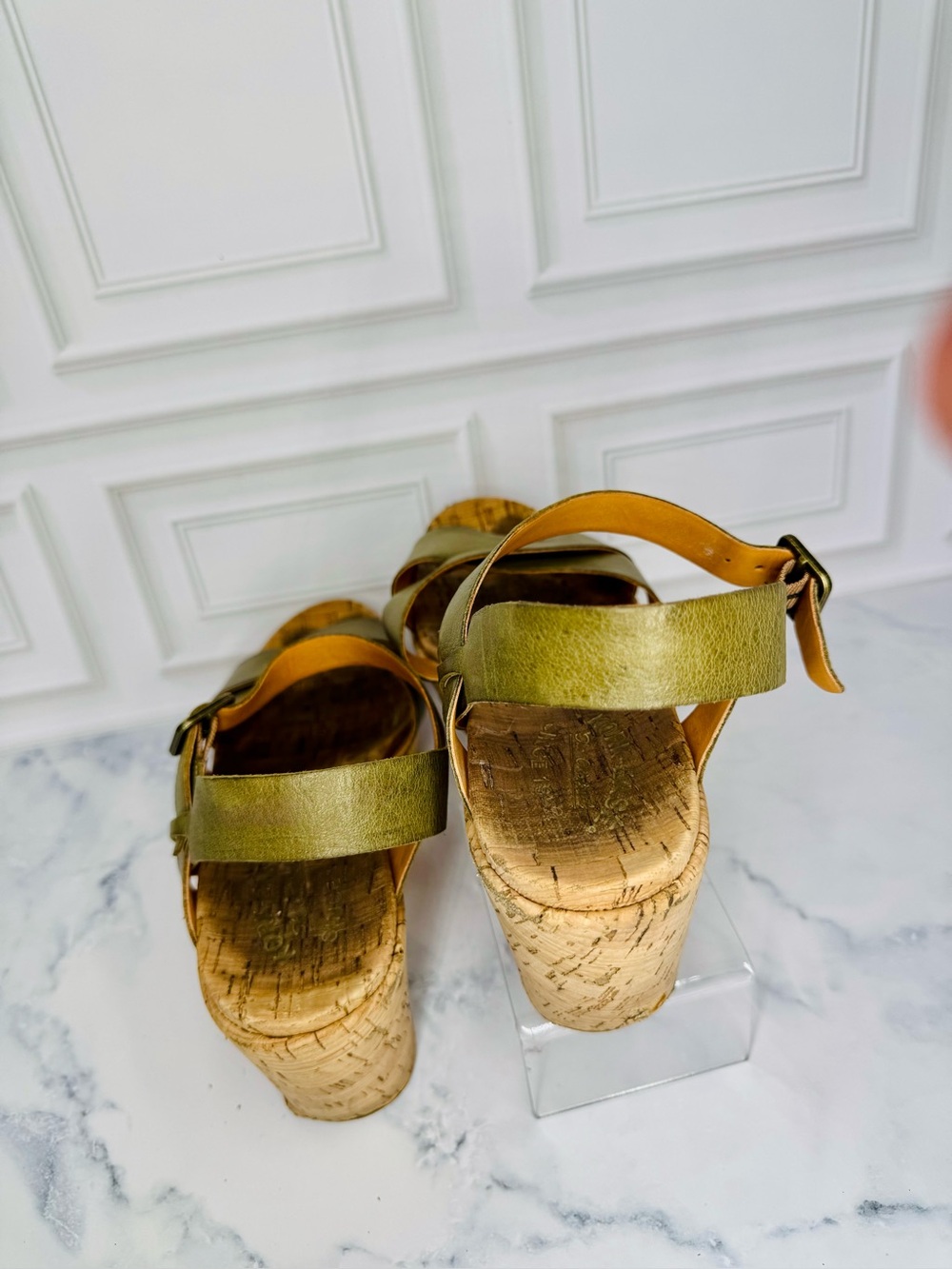 Kork-Ease Myrna Olive Green Leather Cork Wedge Sandals 10M - Picture 5 of 14